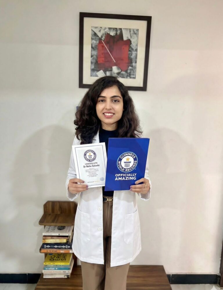 डॉ. नेहा सोलंकी को मिला गिनीज़ वर्ल्ड रेकॉर्ड्स का प्रमाणपत्र