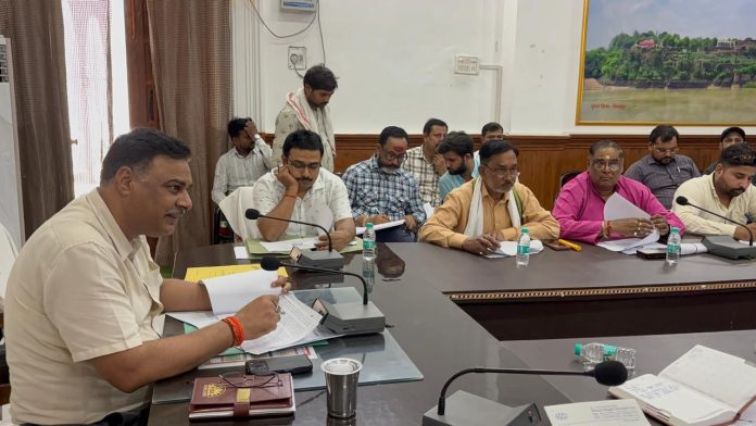 जिलाधिकारी और मुख्य विकास अधिकारी उद्योग बंधु की बैठक में समस्याएं सुनते हुए
