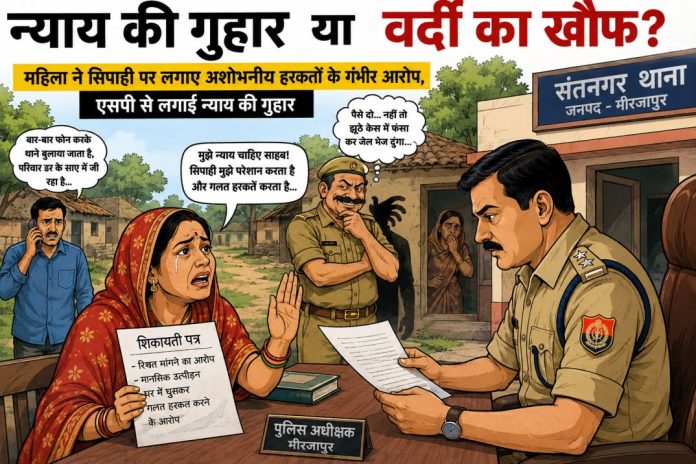 महिला ने सिपाही पर गंभीर आरोप लगाते हुए एसपी से न्याय की गुहार लगाई