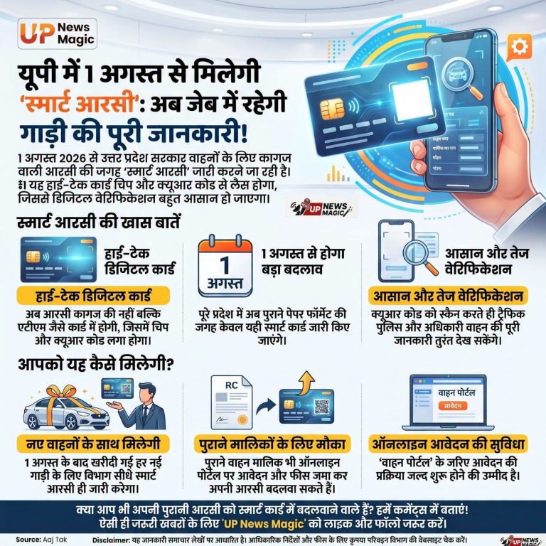 यूपी में वाहन मालिकों के लिए बड़ा बदलाव! 1 अगस्त से मिलेगी चिप और QR कोड वाली स्मार्ट आरसी
